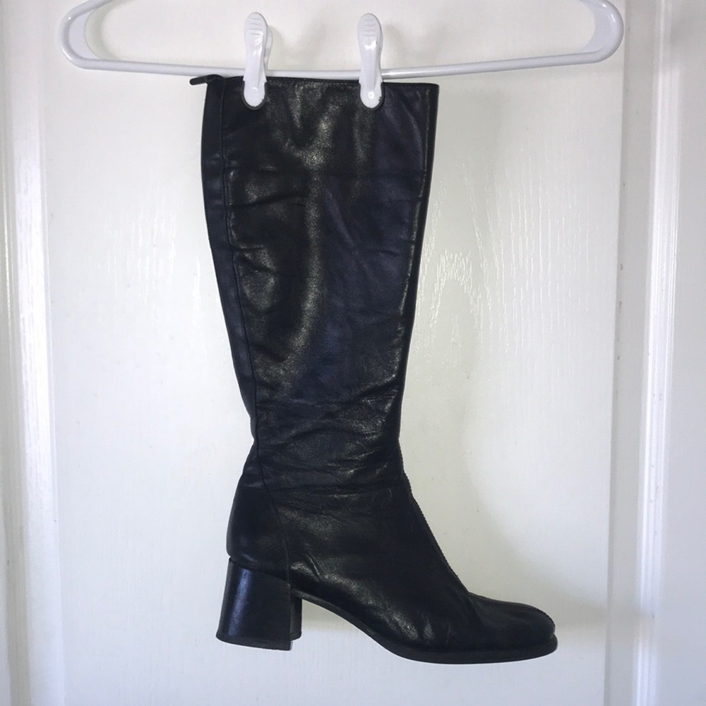🥾Roberto Vianni Black Leather Wedge Heel Boots FE10
